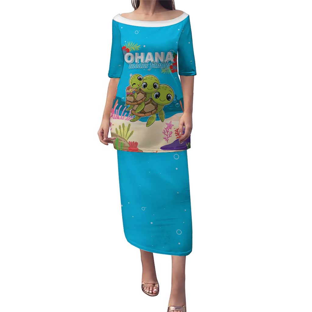 Ohana Hawaii Puletasi Kawaii Family Turtle LT05 Long Dress Blue - Polynesian Pride