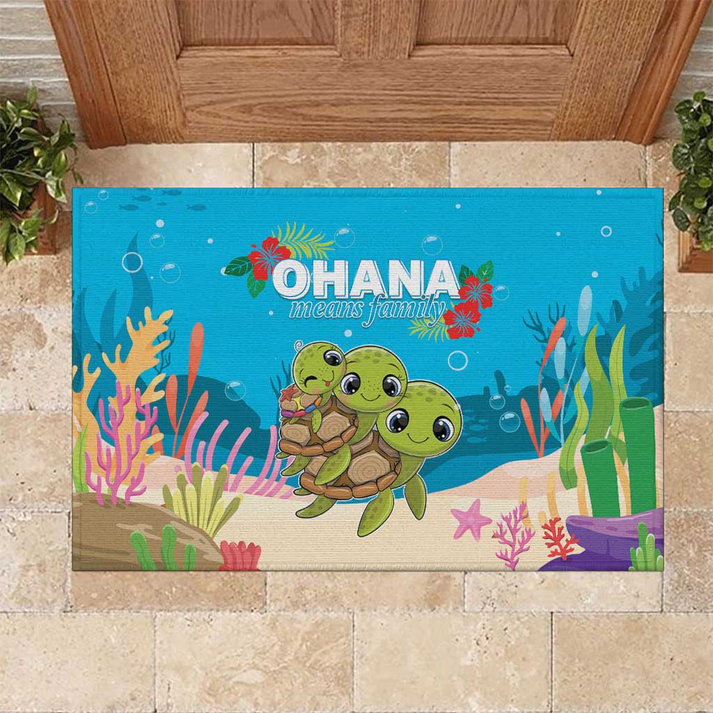 Ohana Hawaii Rubber Doormat Kawaii Family Turtle LT05 Blue - Polynesian Pride
