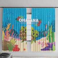 Ohana Hawaii Window Curtain Kawaii Family Turtle LT05 With Hooks Blue - Polynesian Pride