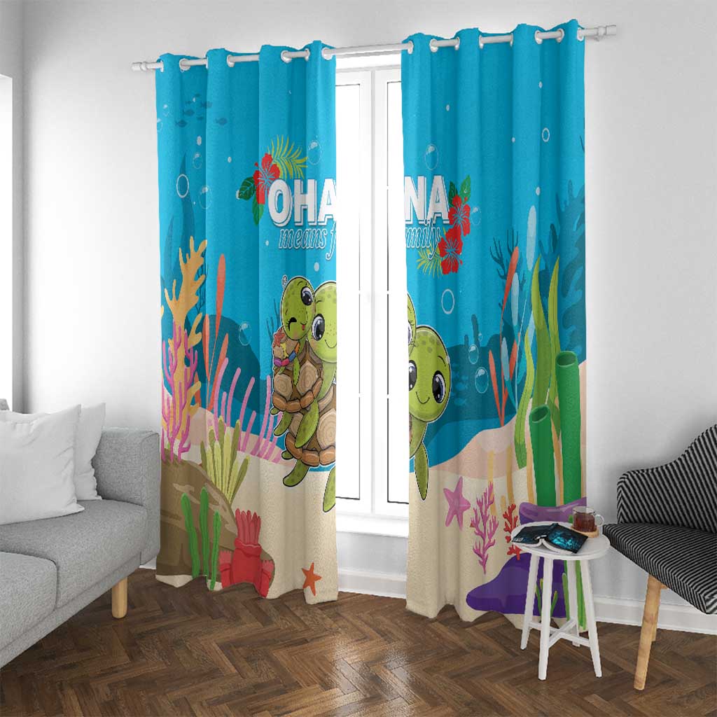 Ohana Hawaii Window Curtain Kawaii Family Turtle LT05 With Grommets Blue - Polynesian Pride