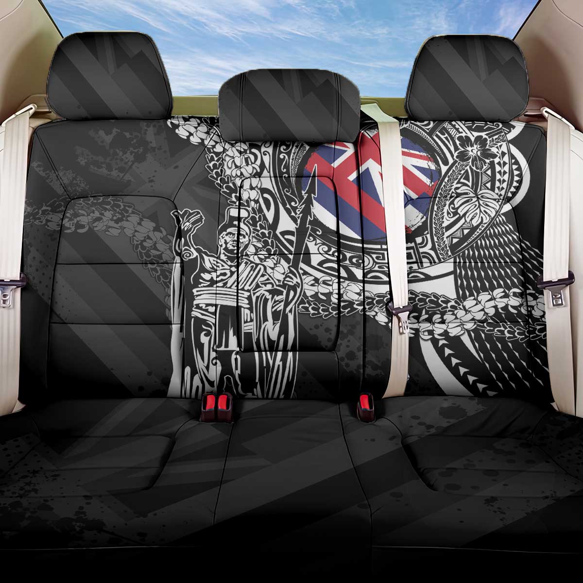 Hawaii King Flag Back Car Seat Cover Hawaiian Maile Lei - Polynesian Pride