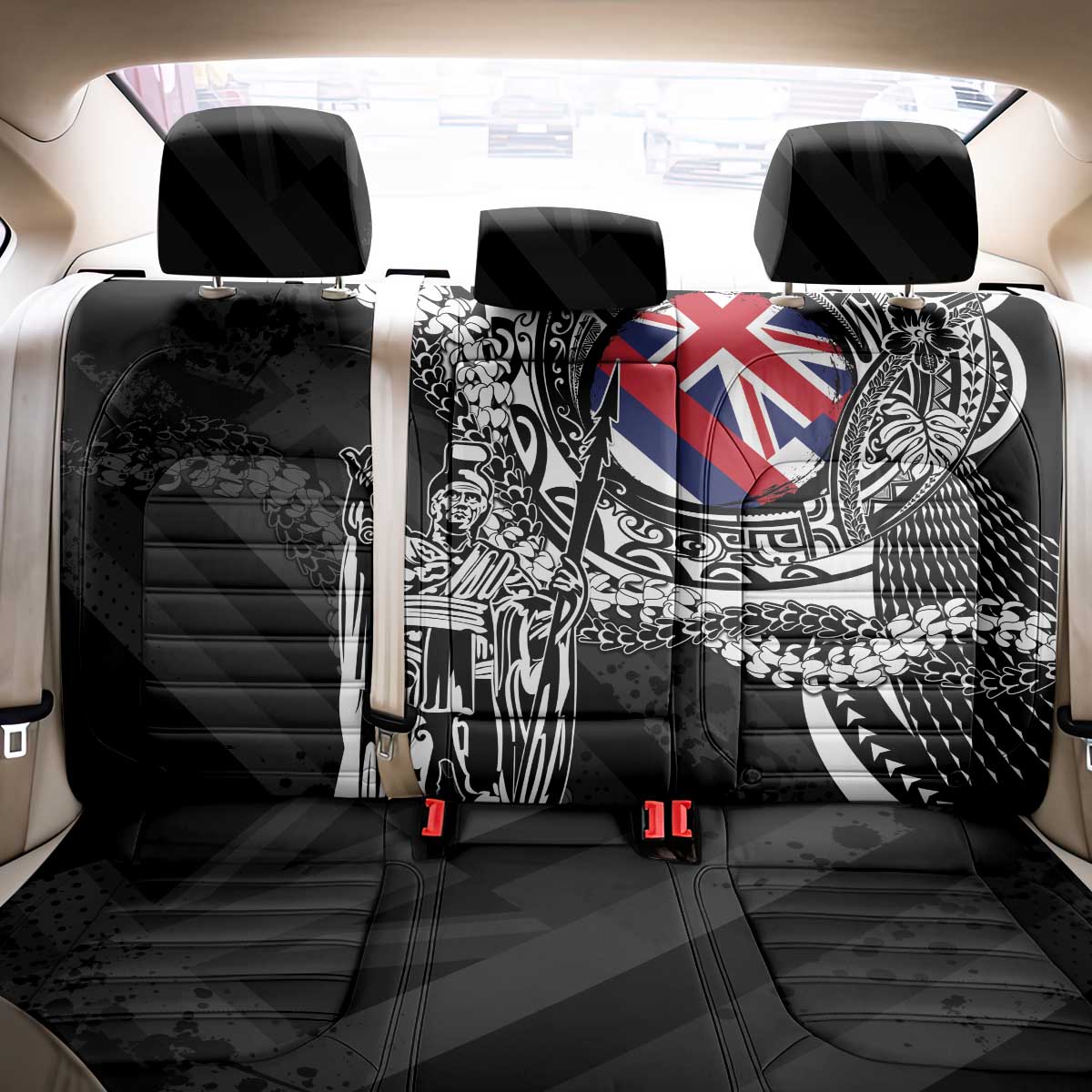 Hawaii King Flag Back Car Seat Cover Hawaiian Maile Lei - Polynesian Pride