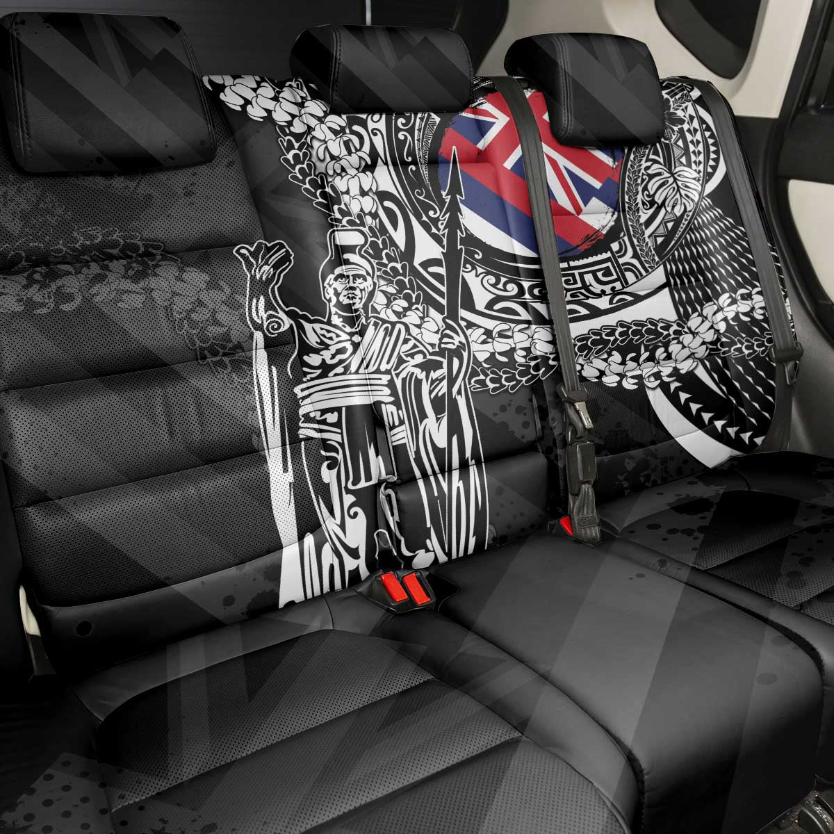 Hawaii King Flag Back Car Seat Cover Hawaiian Maile Lei - Polynesian Pride