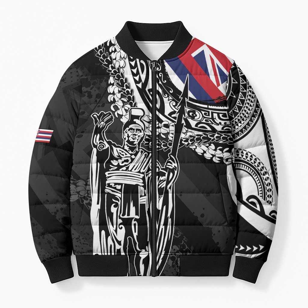 Hawaii King Flag Bomber Puffer Jacket Hawaiian Maile Lei - Polynesian Pride
