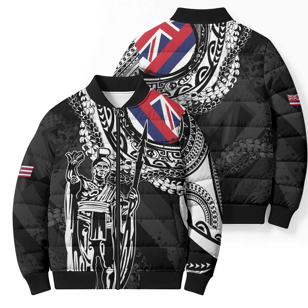 Hawaii King Flag Bomber Puffer Jacket Hawaiian Maile Lei - Polynesian Pride