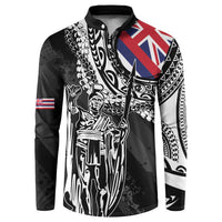 Hawaii King Flag Button Sweatshirt Hawaiian Maile Lei - Polynesian Pride