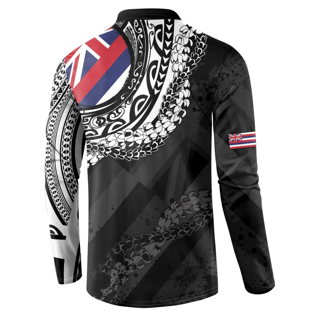 Hawaii King Flag Button Sweatshirt Hawaiian Maile Lei - Polynesian Pride