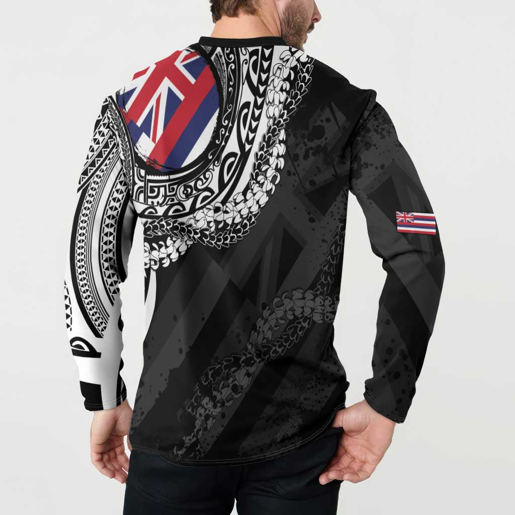 Hawaii King Flag Button Sweatshirt Hawaiian Maile Lei - Polynesian Pride