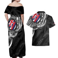 Hawaii King Flag Couples Matching Off Shoulder Maxi Dress and Hawaiian Shirt Hawaiian Maile Lei - Polynesian Pride