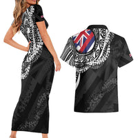 Hawaii King Flag Couples Matching Short Sleeve Bodycon Dress and Hawaiian Shirt Hawaiian Maile Lei - Polynesian Pride
