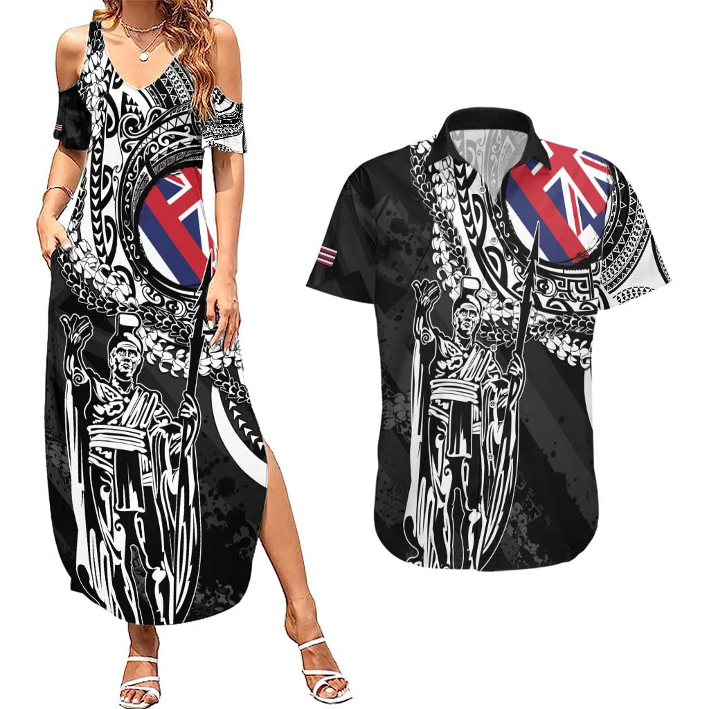 Hawaii King Flag Couples Matching Summer Maxi Dress and Hawaiian Shirt Hawaiian Maile Lei - Polynesian Pride
