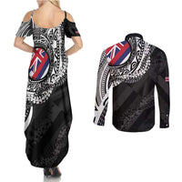 Hawaii King Flag Couples Matching Summer Maxi Dress and Long Sleeve Button Shirt Hawaiian Maile Lei - Polynesian Pride
