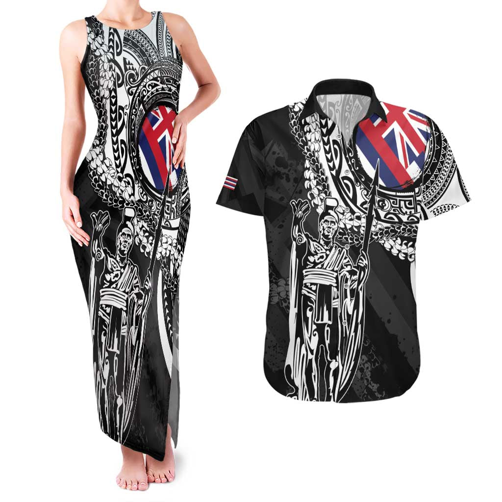 Hawaii King Flag Couples Matching Tank Maxi Dress and Hawaiian Shirt Hawaiian Maile Lei - Polynesian Pride