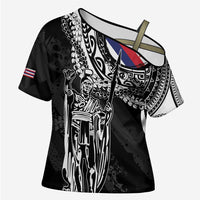 Hawaii King Flag Cross Shoulder Shirt Hawaiian Maile Lei - Polynesian Pride