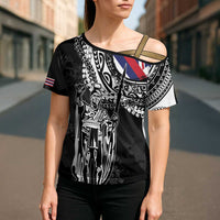 Hawaii King Flag Cross Shoulder Shirt Hawaiian Maile Lei - Polynesian Pride