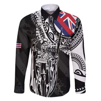 Hawaii King Flag Family Matching Long Sleeve Bodycon Dress and Hawaiian Shirt Hawaiian Maile Lei - Polynesian Pride