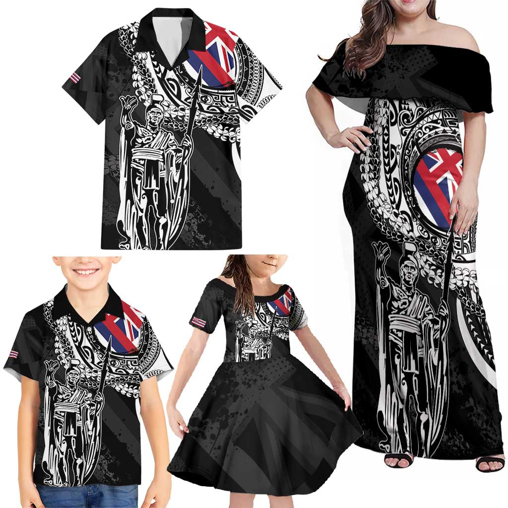 Hawaii King Flag Family Matching Off Shoulder Maxi Dress and Hawaiian Shirt Hawaiian Maile Lei - Polynesian Pride