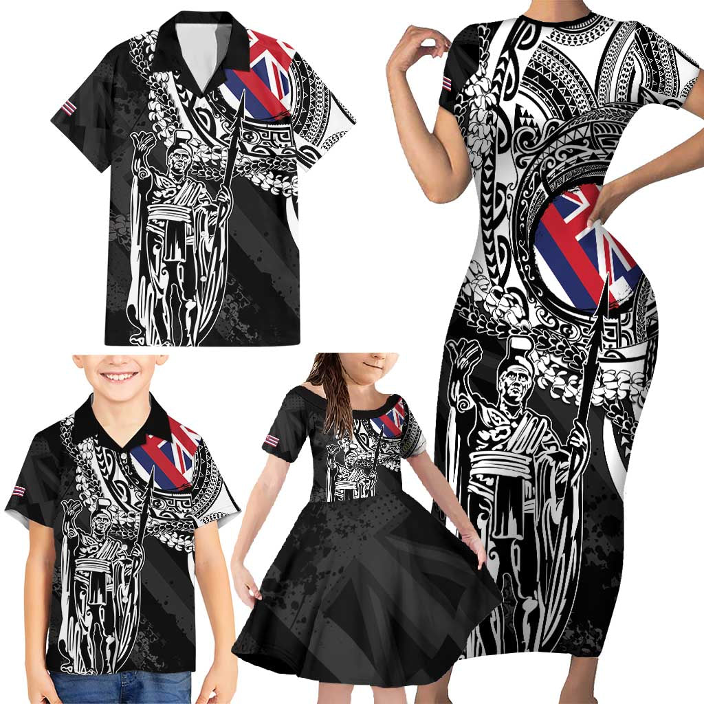 Hawaii King Flag Family Matching Short Sleeve Bodycon Dress and Hawaiian Shirt Hawaiian Maile Lei - Polynesian Pride