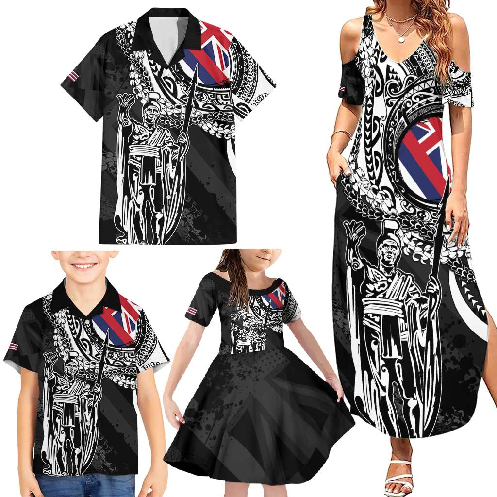 Hawaii King Flag Family Matching Summer Maxi Dress and Hawaiian Shirt Hawaiian Maile Lei - Polynesian Pride