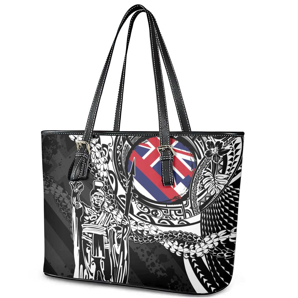 Hawaii King Flag Leather Tote Bag Hawaiian Maile Lei - Polynesian Pride