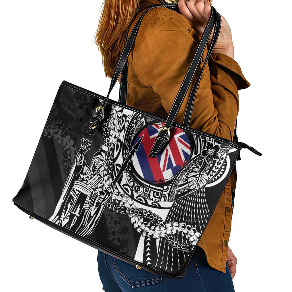 Hawaii King Flag Leather Tote Bag Hawaiian Maile Lei - Polynesian Pride