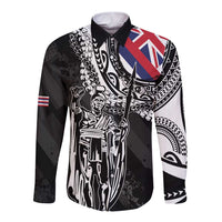 Hawaii King Flag Long Sleeve Button Shirt Hawaiian Maile Lei - Polynesian Pride