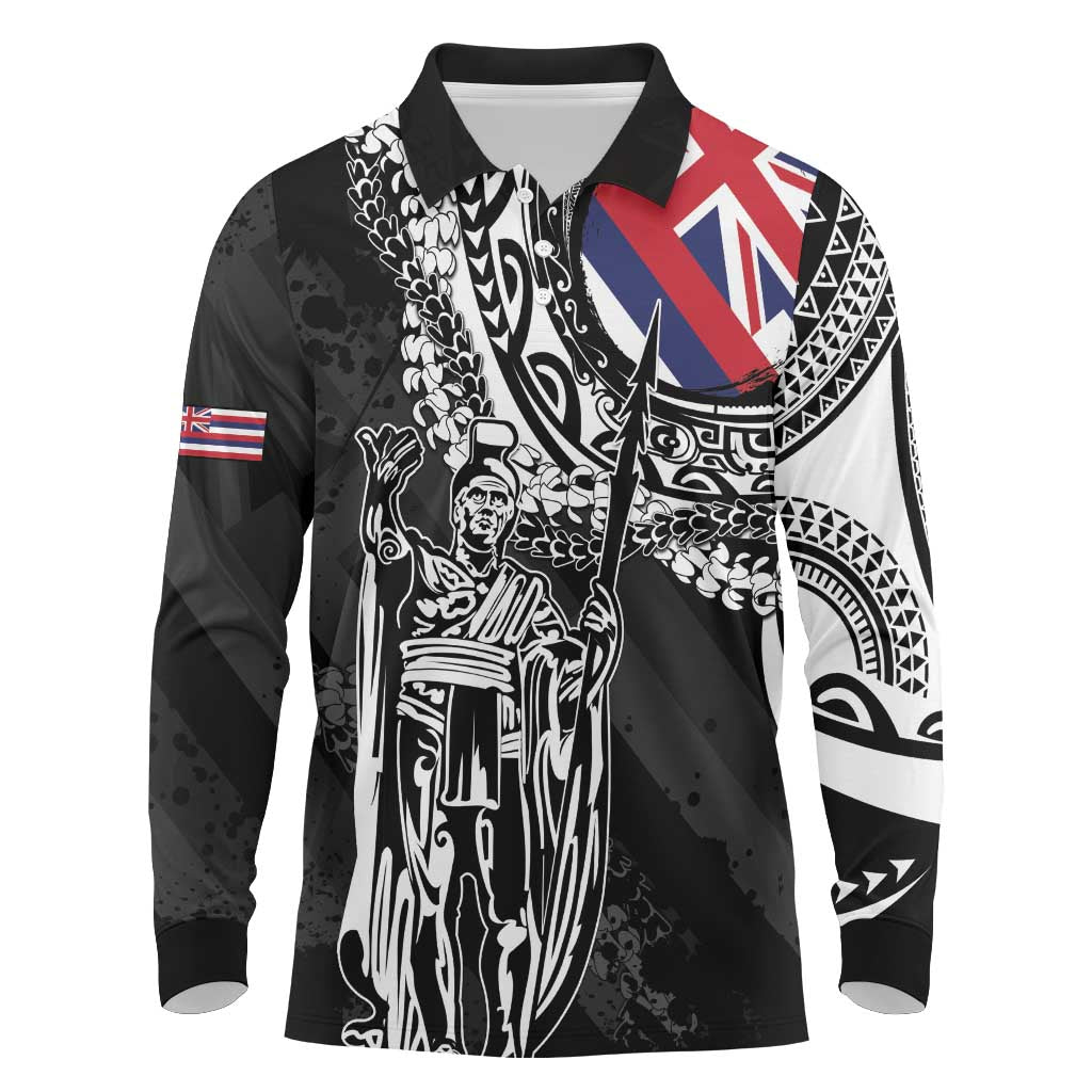 Hawaii King Flag Long Sleeve Polo Shirt Hawaiian Maile Lei - Polynesian Pride