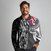 Hawaii King Flag Long Sleeve Polo Shirt Hawaiian Maile Lei - Polynesian Pride