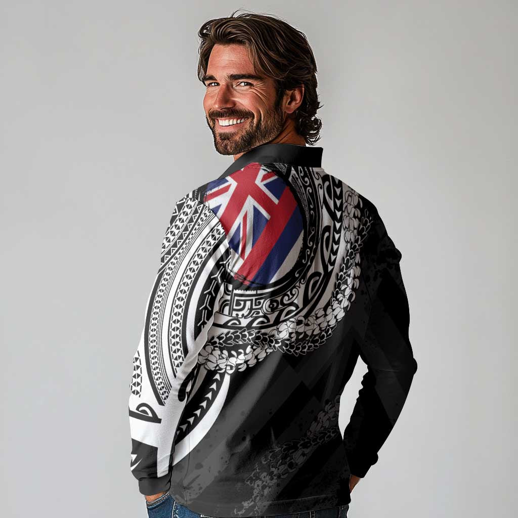 Hawaii King Flag Long Sleeve Polo Shirt Hawaiian Maile Lei - Polynesian Pride