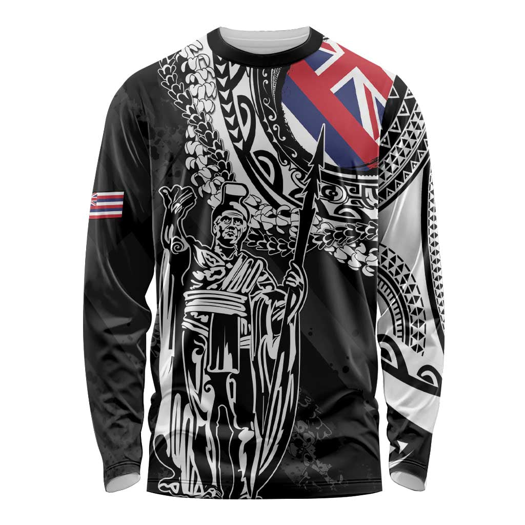 Hawaii King Flag Long Sleeve Shirt Hawaiian Maile Lei - Polynesian Pride