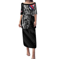 Hawaii King Flag Puletasi Hawaiian Maile Lei LT05 Long Dress Black - Polynesian Pride