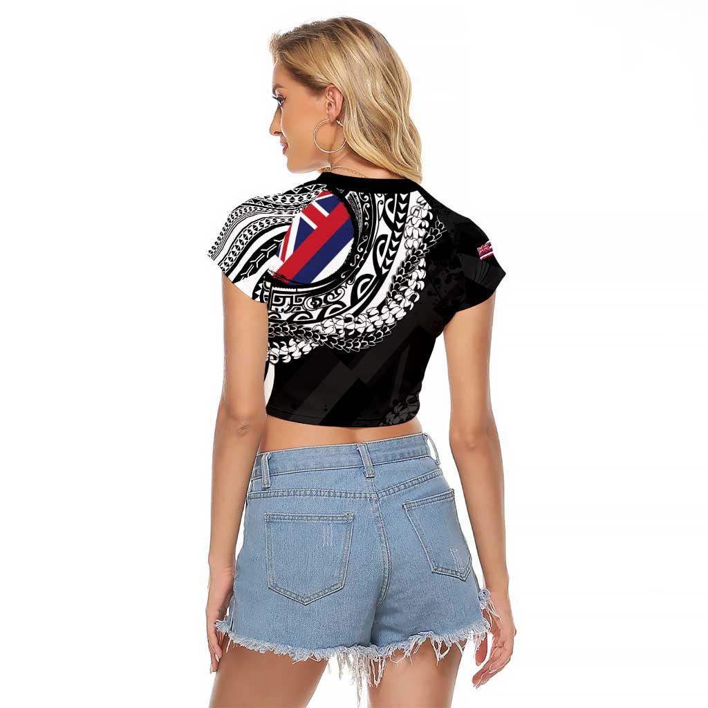 Hawaii King Flag Raglan Cropped T Shirt Hawaiian Maile Lei - Polynesian Pride