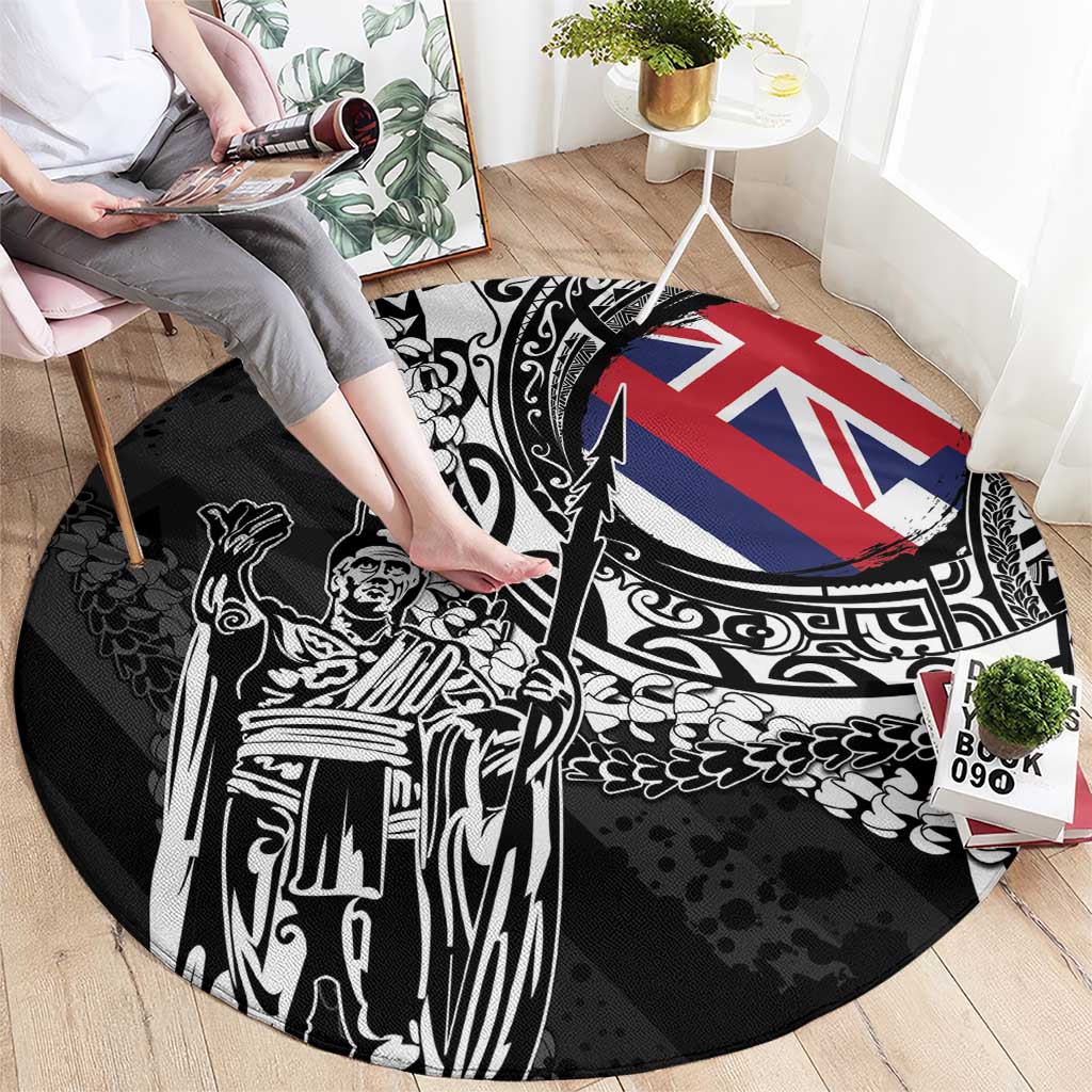 Hawaii King Flag Round Carpet Hawaiian Maile Lei - Polynesian Pride