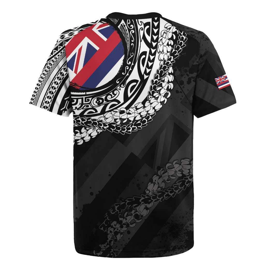 Hawaii King Flag Rugby Jersey Hawaiian Maile Lei - Polynesian Pride
