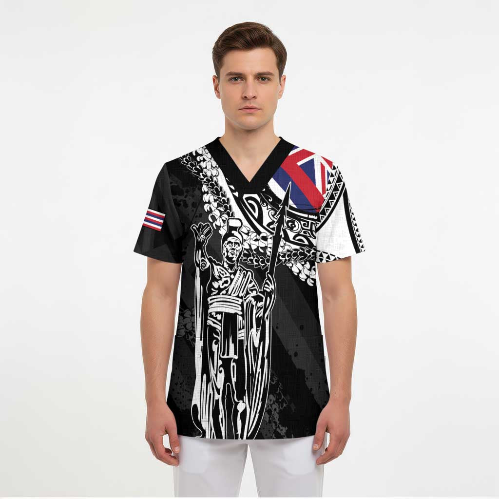 Hawaii King Flag Scrub Top Hawaiian Maile Lei - Polynesian Pride
