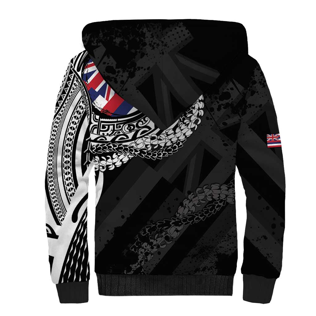 Hawaii King Flag Sherpa Hoodie Hawaiian Maile Lei - Polynesian Pride