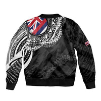 Hawaii King Flag Sleeve Zip Bomber Jacket Hawaiian Maile Lei - Polynesian Pride