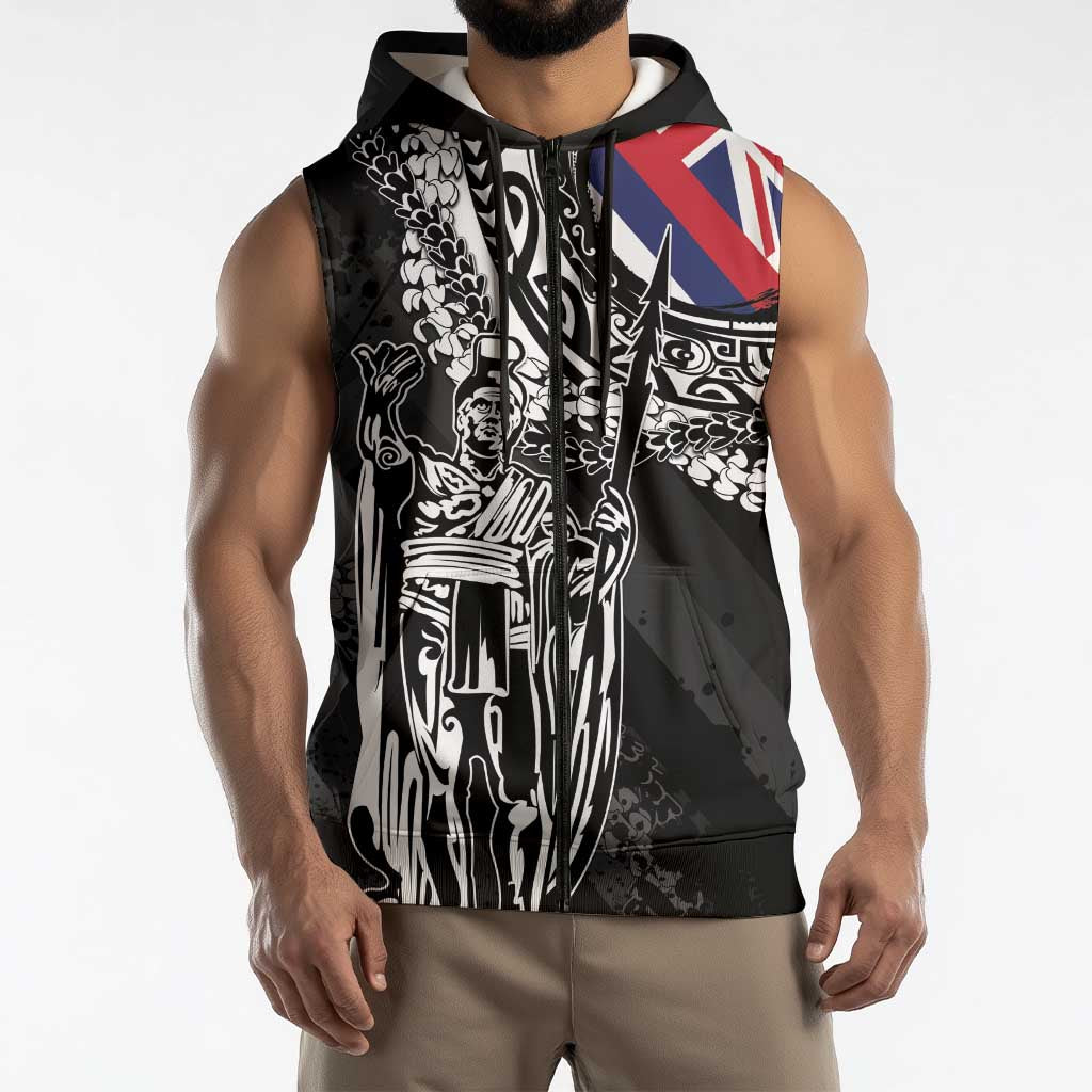 Hawaii King Flag Sleeveless Zip Hoodie Hawaiian Maile Lei - Polynesian Pride