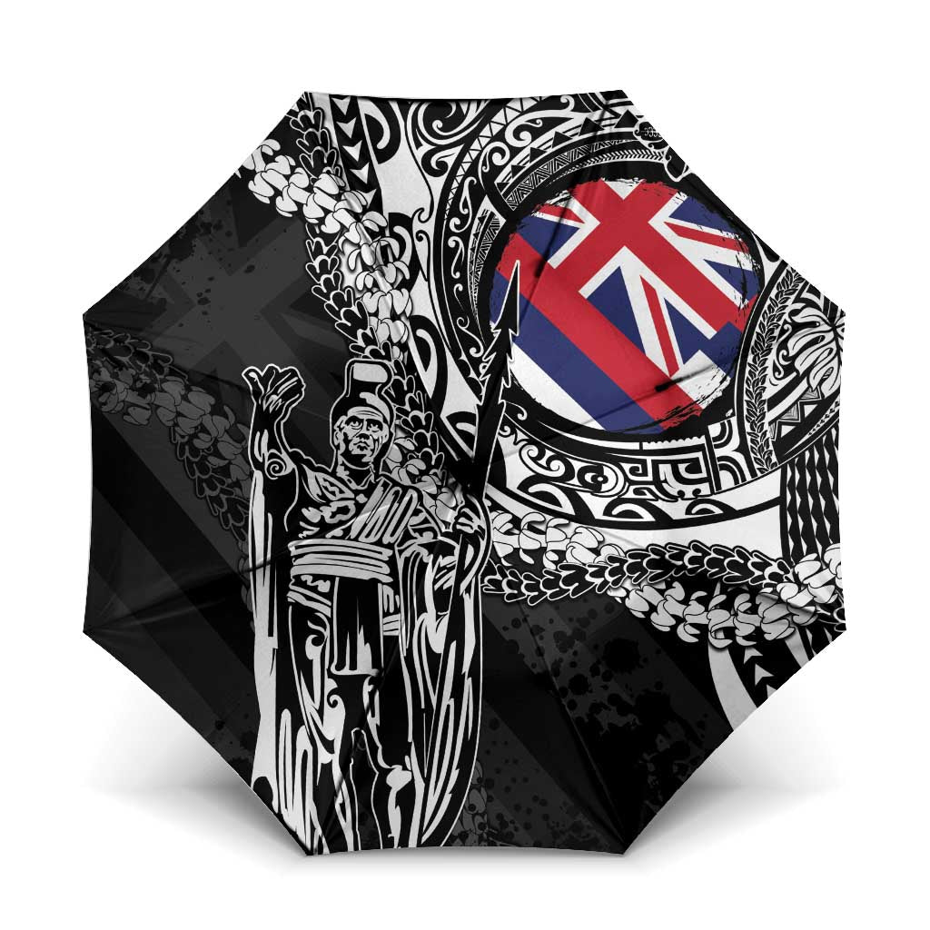 Hawaii King Flag Umbrella Hawaiian Maile Lei LT05 One Size Folded 11.42 inch Opened Diameter 37.4 inch Black - Polynesian Pride