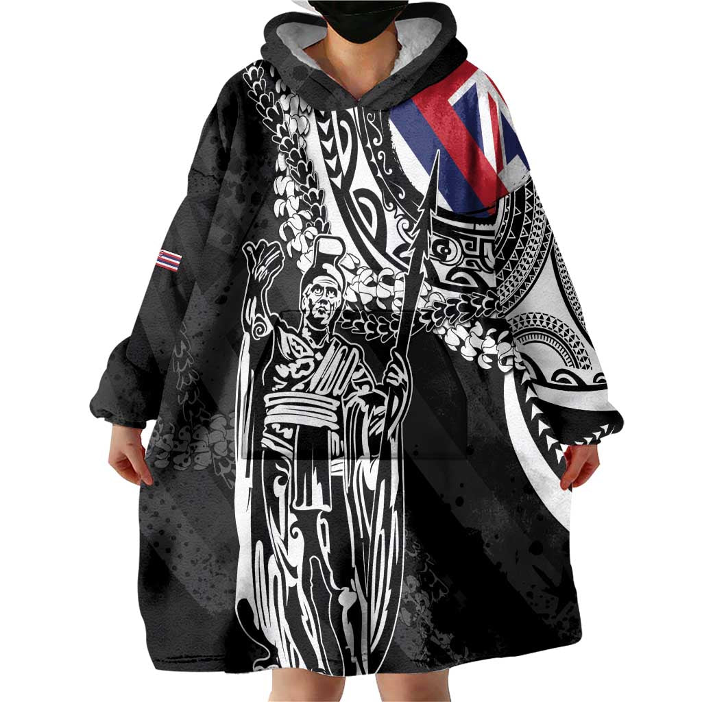 Hawaii King Flag Wearable Blanket Hoodie Hawaiian Maile Lei - Polynesian Pride
