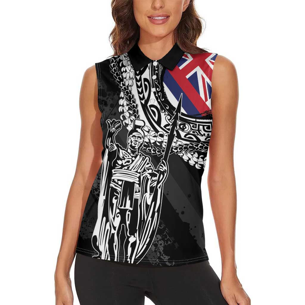 Hawaii King Flag Women Sleeveless Polo Shirt Hawaiian Maile Lei - Polynesian Pride