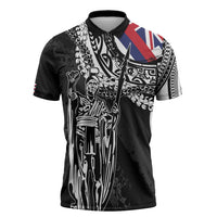 Hawaii King Flag Zipper Polo Shirt Hawaiian Maile Lei - Polynesian Pride