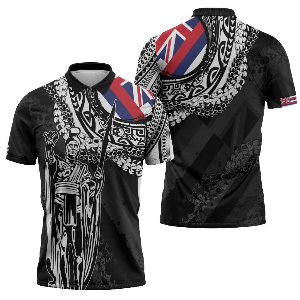 Hawaii King Flag Zipper Polo Shirt Hawaiian Maile Lei - Polynesian Pride