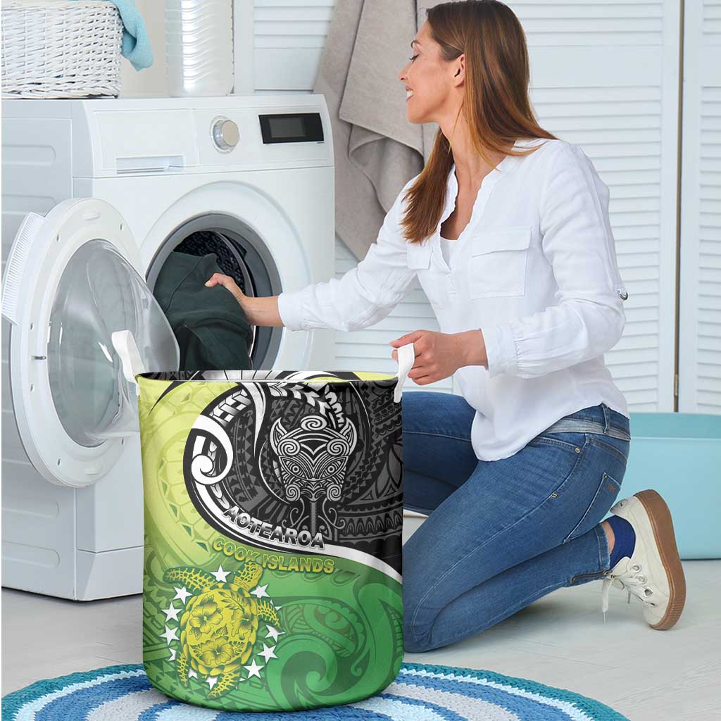 New Zealand Cook Islands Laundry Basket Maori Tiki With Circle Stars Turtle - Polynesian Pride