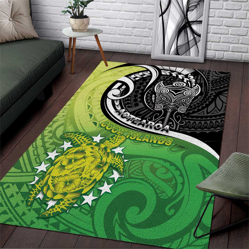 New Zealand Cook Islands Area Rug Maori Tiki With Circle Stars Turtle - Polynesian Pride