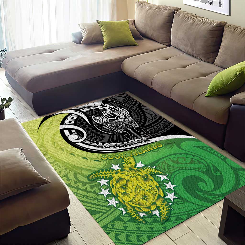 New Zealand Cook Islands Area Rug Maori Tiki With Circle Stars Turtle - Polynesian Pride