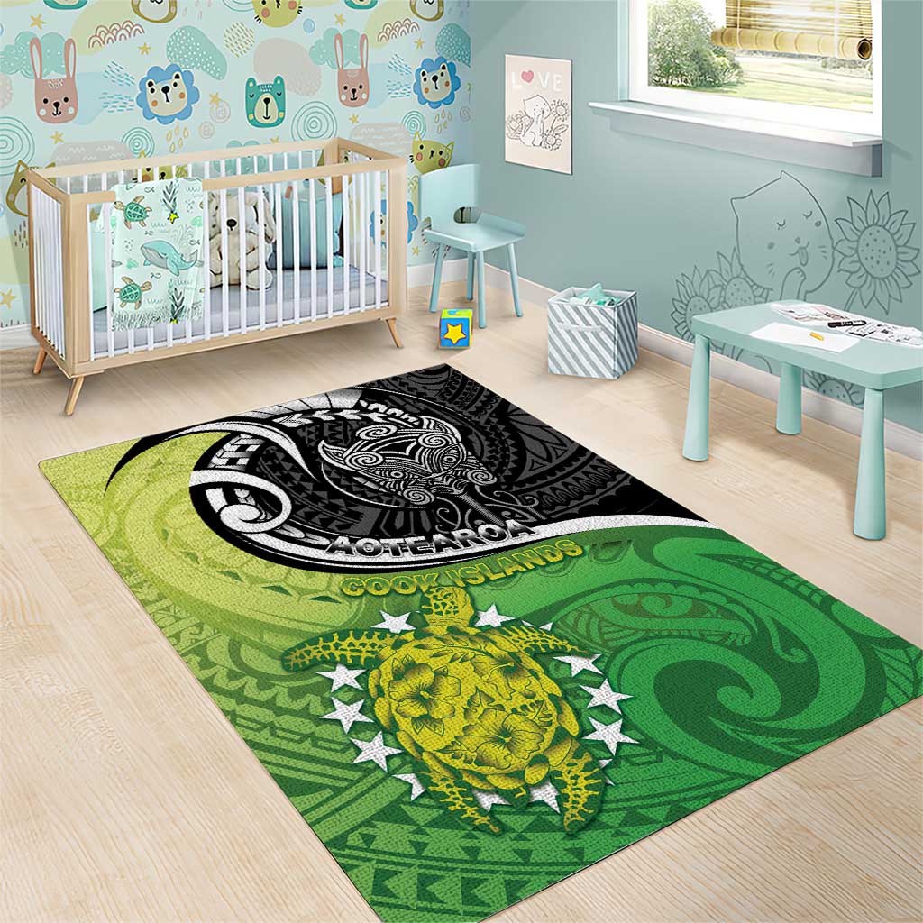 New Zealand Cook Islands Area Rug Maori Tiki With Circle Stars Turtle - Polynesian Pride