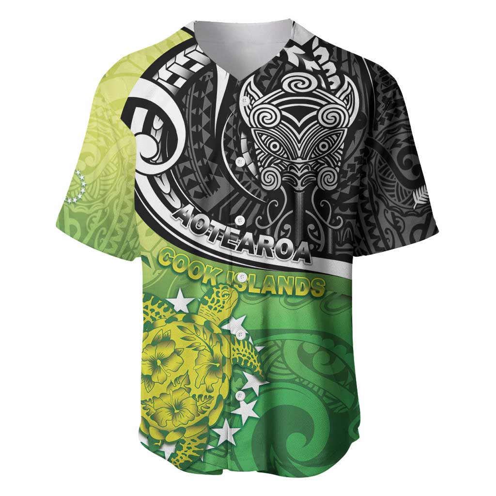 Custom New Zealand Cook Islands Baseball Jersey Maori Tiki With Circle Stars Turtle - Polynesian Pride