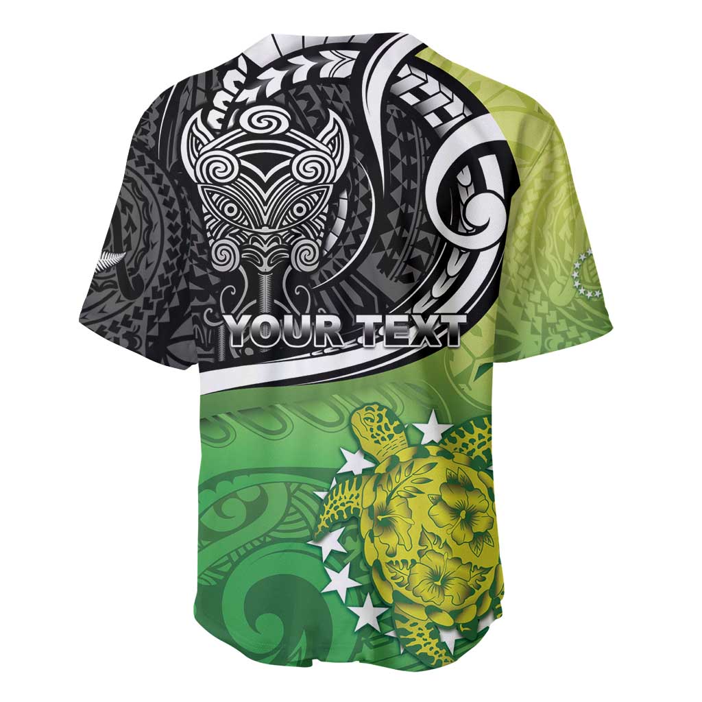 Custom New Zealand Cook Islands Baseball Jersey Maori Tiki With Circle Stars Turtle - Polynesian Pride