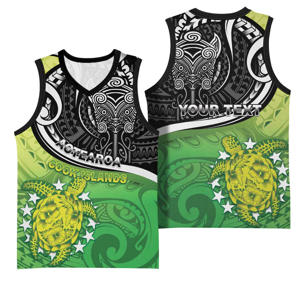 Custom New Zealand Cook Islands Basketball Jersey Maori Tiki With Circle Stars Turtle - Polynesian Pride
